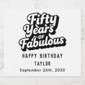 50th Birthday Fifty Years of Fabulous Retro White Schaumweinetikett (Einzelnes Label)