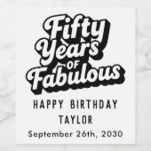 50th Birthday Fifty Years of Fabulous Retro White Weinetikett (Einzelnes Label)