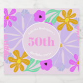 50th birthday floral cute romantic pink  schaumweinetikett (Einzelnes Label)