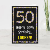 50th Birthday: Floral Flowers Number, Custom Name Karte (Vorderseite)
