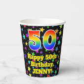 50th Birthday: Fun Stars Pattern and Rainbow 50 Pappbecher (Rückseite)