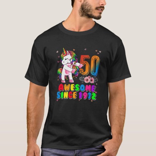 50th Birthday Funny Unicorn Dabbing 50 Yrs Old Awe T-Shirt (Vorderseite)