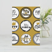50th Birthday Gold Black Fifty Fabulous Party Einladung (Stehend Vorderseite)