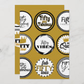 50th Birthday Gold Black Fifty Fabulous Party Einladung (Vorne/Hinten)