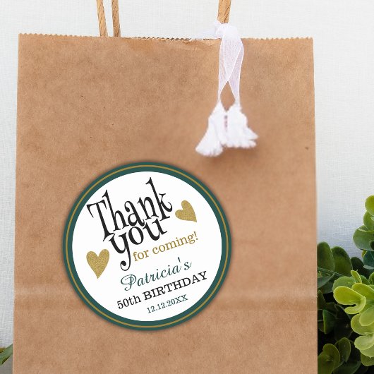 50th Birthday Green Black And Gold Thank You Favor Runder Aufkleber