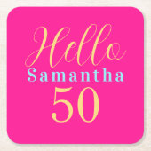 50th Birthday Hello 50 Hot Pink Party Rechteckiger Pappuntersetzer (Vorderseite)