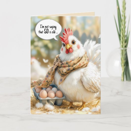 50th Birthday Hen With Eggs in Carton Karte (Vorderseite)
