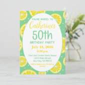50th Birthday Invitation, Lemon and Green Motif Einladung (Stehend Vorderseite)