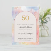 50th Birthday Invitation | Pastel Watercolor Gold  Einladung (Stehend Vorderseite)