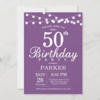 50th Birthday Invitation Purple Lavender