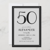 50th Birthday Modern Minimalist Mens Black Gray Einladung (Vorderseite)