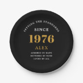 50th Birthday Name 1976 Black Gold Elegant Chic Pappteller (Vorderseite)