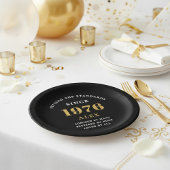 50th Birthday Name 1976 Black Gold Elegant Chic Pappteller
