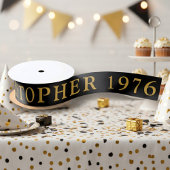 50th Birthday Name 1976 Black Gold Elegant Chic Satinband