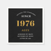 50th Birthday Name 1976 Black Gold Elegant Chic Serviette (Vorderseite)
