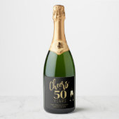 50th Birthday name personalized cheers gold black Schaumweinetikett (Vorderseite)