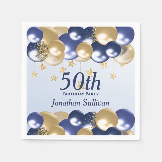 50th Birthday Navy Gold Balloons Party Serviette (Vorderseite)