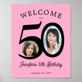 50th birthday party 2 photo black pink welcome poster (Vorne)