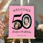 50th birthday party 2 photo black pink welcome poster