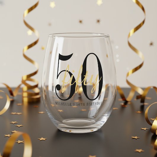 50th Birthday Party Celebration Minimalist  Weinglas Ohne Stiel