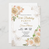 50th Birthday party Elegant floral Einladung (Vorne/Hinten)