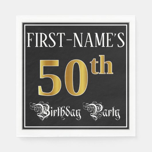 50th Birthday Party — Fancy Script, Falsch Gold Lo Serviette (Vorderseite)
