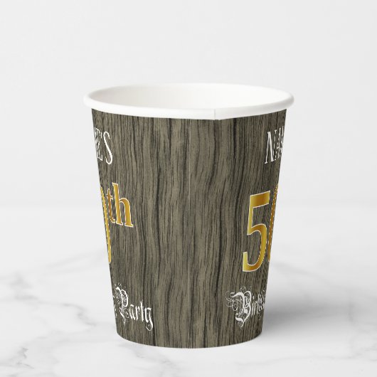 50th Birthday Party — Faux Gold & Faux Wood Looks Pappbecher (Rechts)