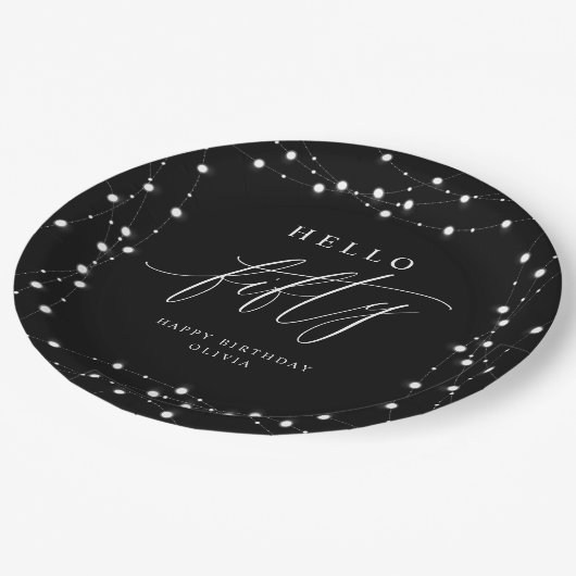 50th Birthday Party Hello Fifty Modern Fun Pappteller (Schrägansicht)