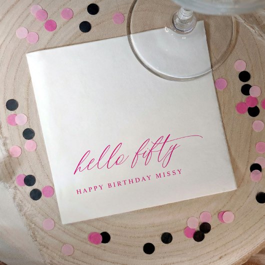 50th Birthday Party Hot Pink Hello 50 Modern Serviette