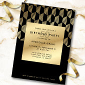 50th Birthday Party Modern Black and Gold Foil Einladung