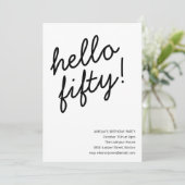 50th Birthday Party Modern Script Typography Einladung (Stehend Vorderseite)