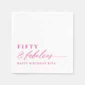 50th Birthday Party Pink Fifty & Fabulous Modern Serviette (Vorderseite)