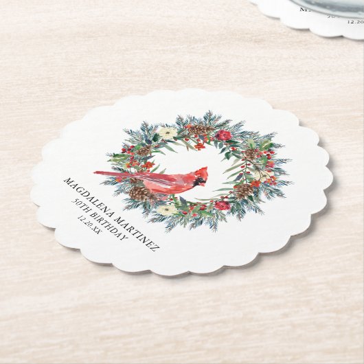 50th Birthday Party Red Cardinal Wreath Custom Untersetzer (angewinkelt)