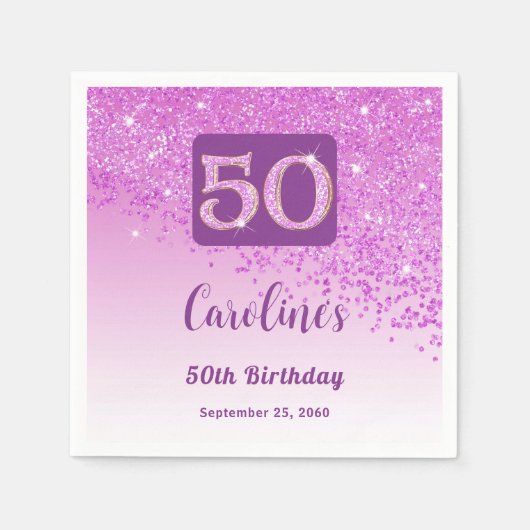 50th Birthday Party Sparkling Pink Glitter Serviette (Vorderseite)