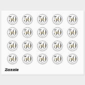 50th Birthday Party White Black Chic Round Favor Runder Aufkleber (Blatt)