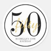 50th Birthday Party White Black Chic Round Favor Runder Aufkleber (Vorderseite)