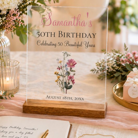 50th Birthday Party Wildflower Keepsake Acrylschild