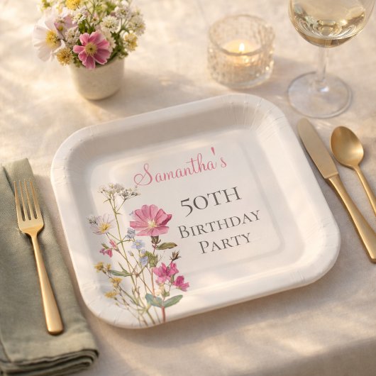 50th Birthday Party Wildflower Pappteller