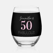 50th Birthday Personalized Black Pink Weinglas Ohne Stiel (Rückseite)