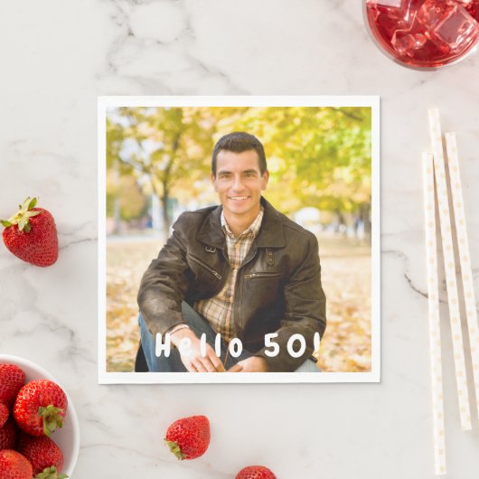 50th birthday photo hello 50 guys men luncheon serviette (Beispiel)