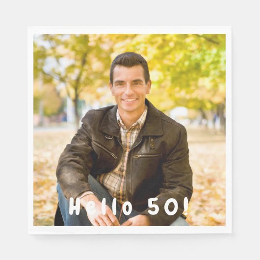 50th birthday photo hello 50 guys men luncheon serviette (Vorderseite)