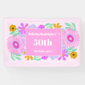 50th birthday pink modern cute floral chic Banner (Horizontal)