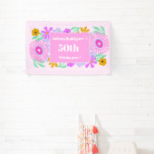 50th birthday pink modern cute floral chic Banner (InSitu)