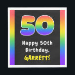 50th Birthday: Rainbow Spectrum # 50, Custom Name Serviette<br><div class="desc">This upbeat and joyful birthday-themed paper napkin design features a large number “50“ with a vibrant multicolored rainbow spectrum inspired gradient pattern, along with the message “Happy 50th Birthday, ”, and an editable recipient name. Bold birthday themed paper napkins like these might be used at a birthday party for somebody...</div>
