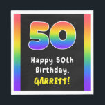 50th Birthday: Rainbow Spectrum # 50, Custom Name Serviette<br><div class="desc">This upbeat and joyful birthday-themed paper napkin design features a large number “50“ with a vibrant multicolored rainbow spectrum inspired gradient pattern, along with the message “Happy 50th Birthday, ”, and an editable recipient name. Bold birthday themed paper napkins like these might be used at a birthday party for somebody...</div>