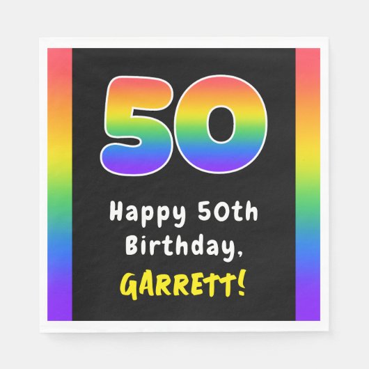 50th Birthday: Rainbow Spectrum # 50, Custom Name Serviette (Vorderseite)