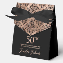 50th Birthday Rose Gold Damask Thank You Geschenkschachtel