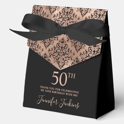 50th Birthday Rose Gold Damask Thank You Geschenkschachtel (Vorderseite)
