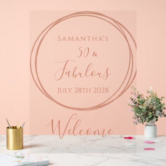 50th Birthday Rose Gold Minimal Welcome Acrylschild (Hochzeit)