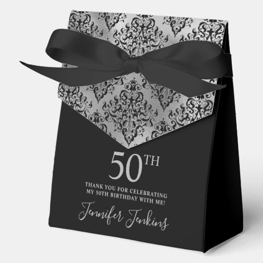 50th Birthday Silver Damask Thank You  Geschenkschachtel (Vorderseite)